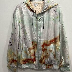 Current Air green red satin zip up bomber jacket 80’s paint splatter medium NWT